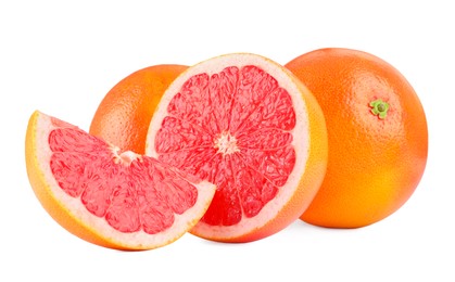 Photo of Fresh ripe grapefruits isolated on white. Citrus fruit