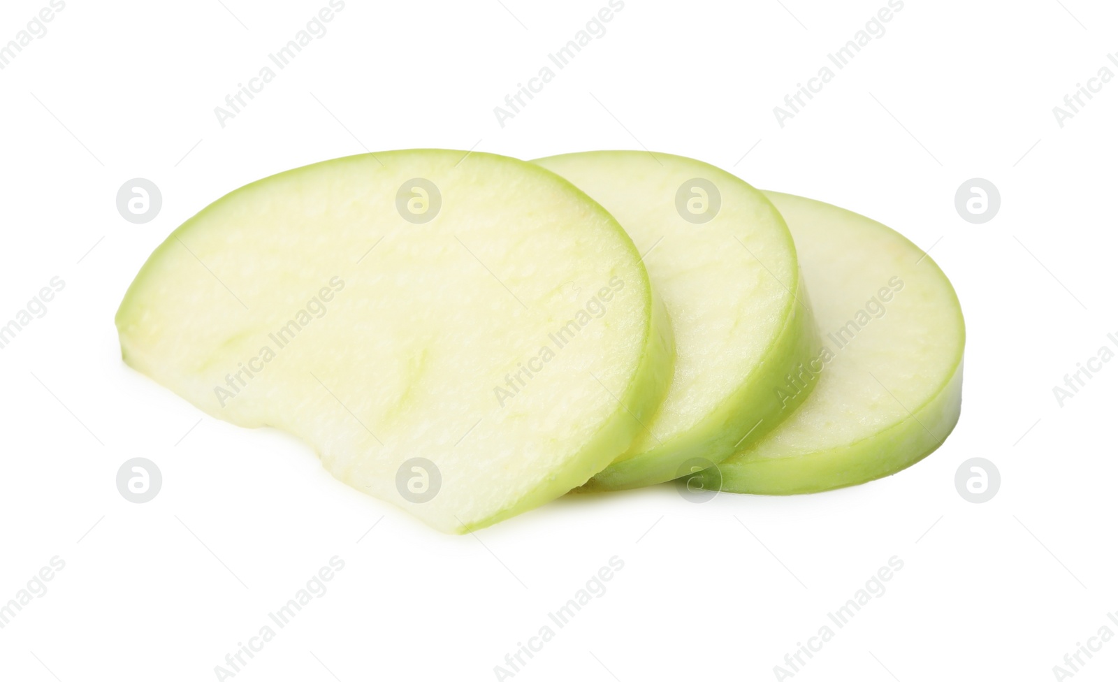 Photo of Slices of ripe green apple isolated on white