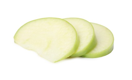 Photo of Slices of ripe green apple isolated on white