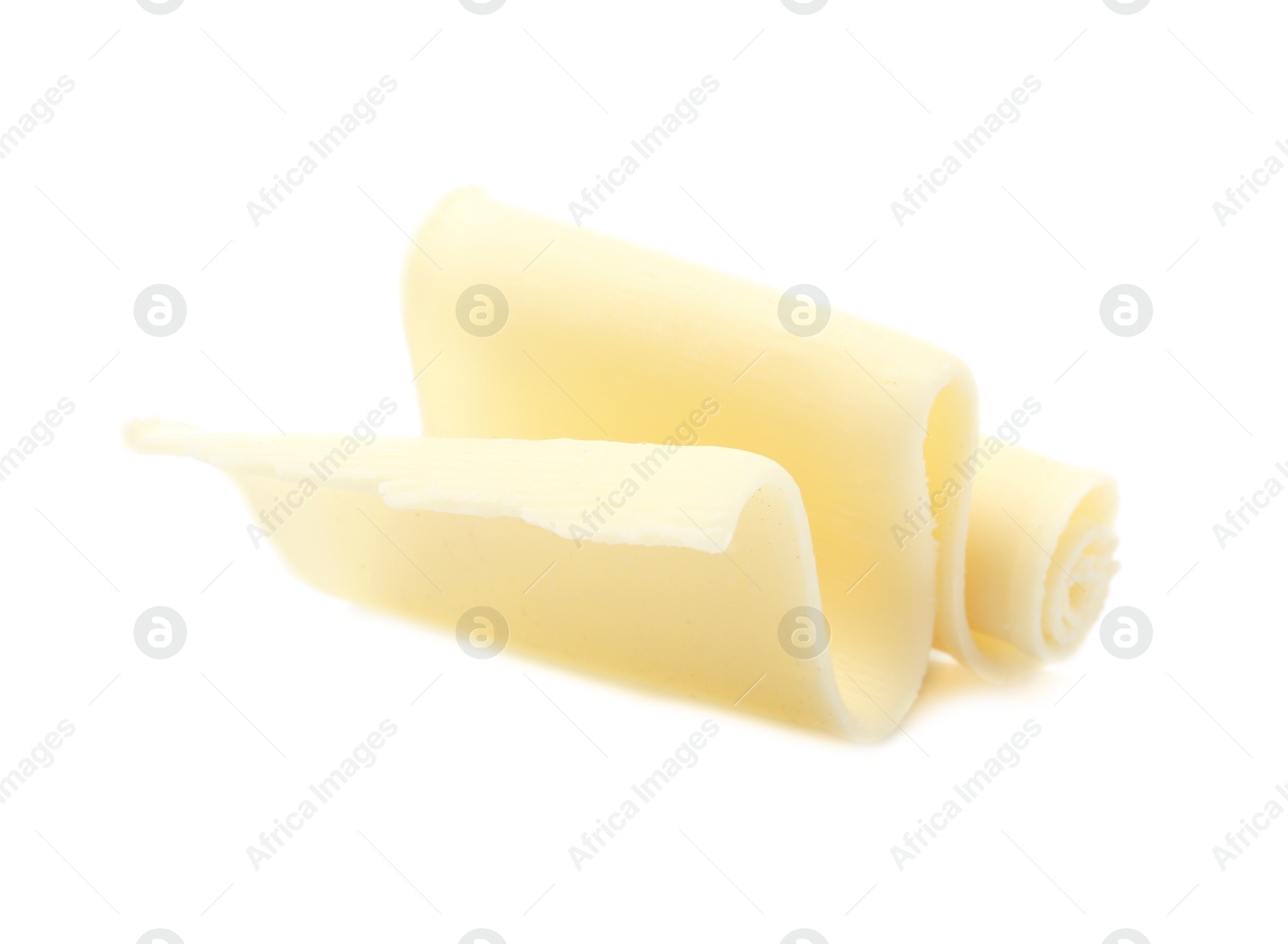 Photo of Yummy chocolate curl for decor on white background