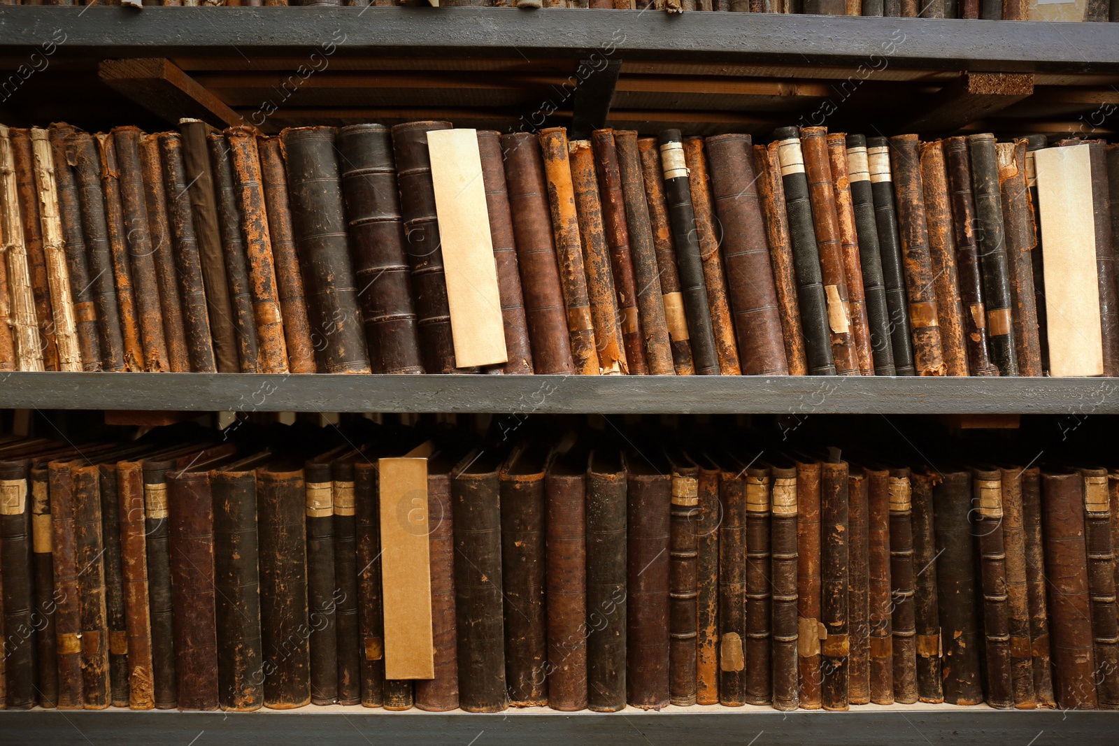 Image of Collection of different books on shelves in library