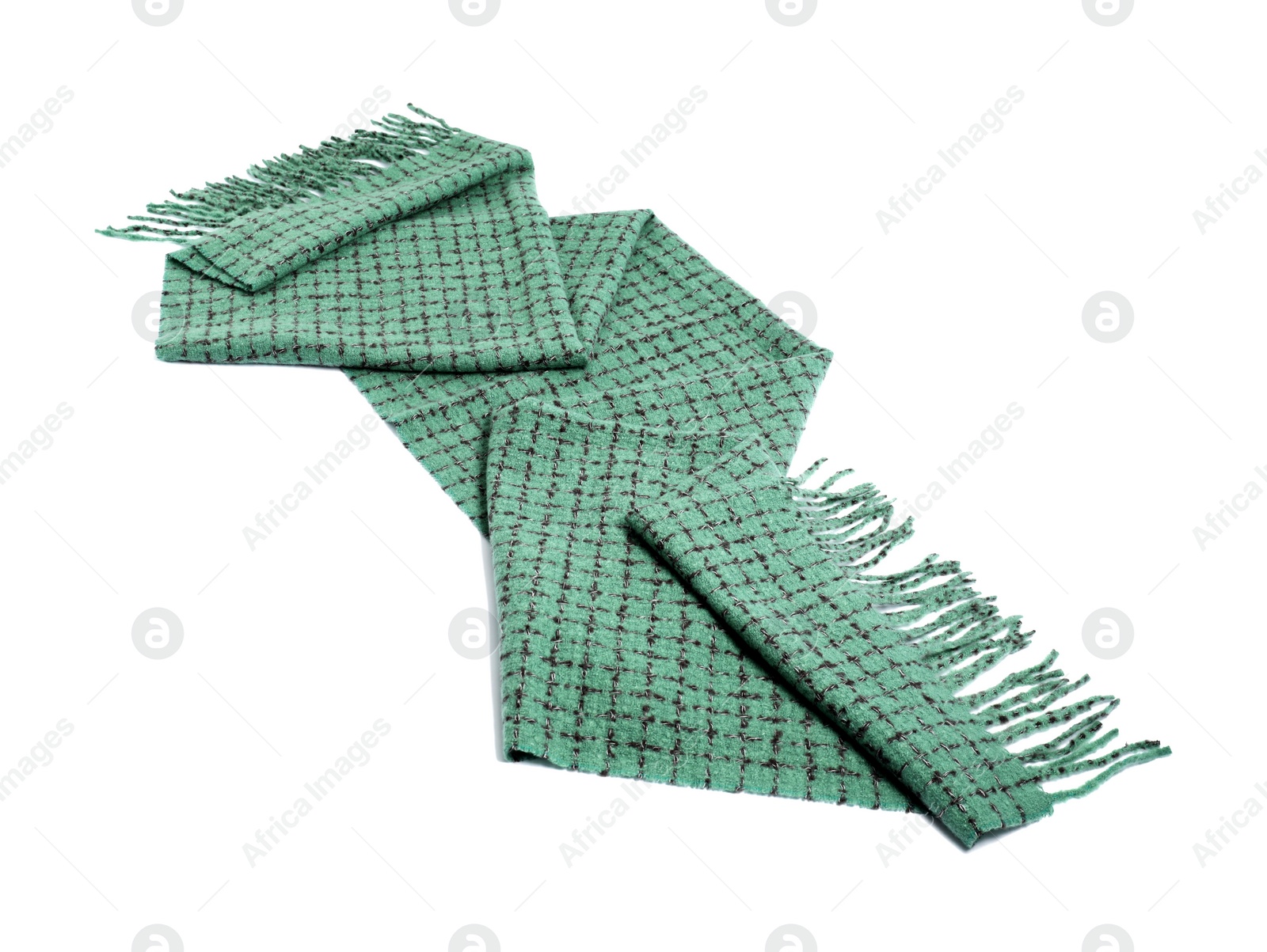 Photo of One beautiful green scarf on white background