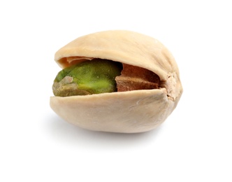Photo of Tasty organic pistachio nut on white background, closeup