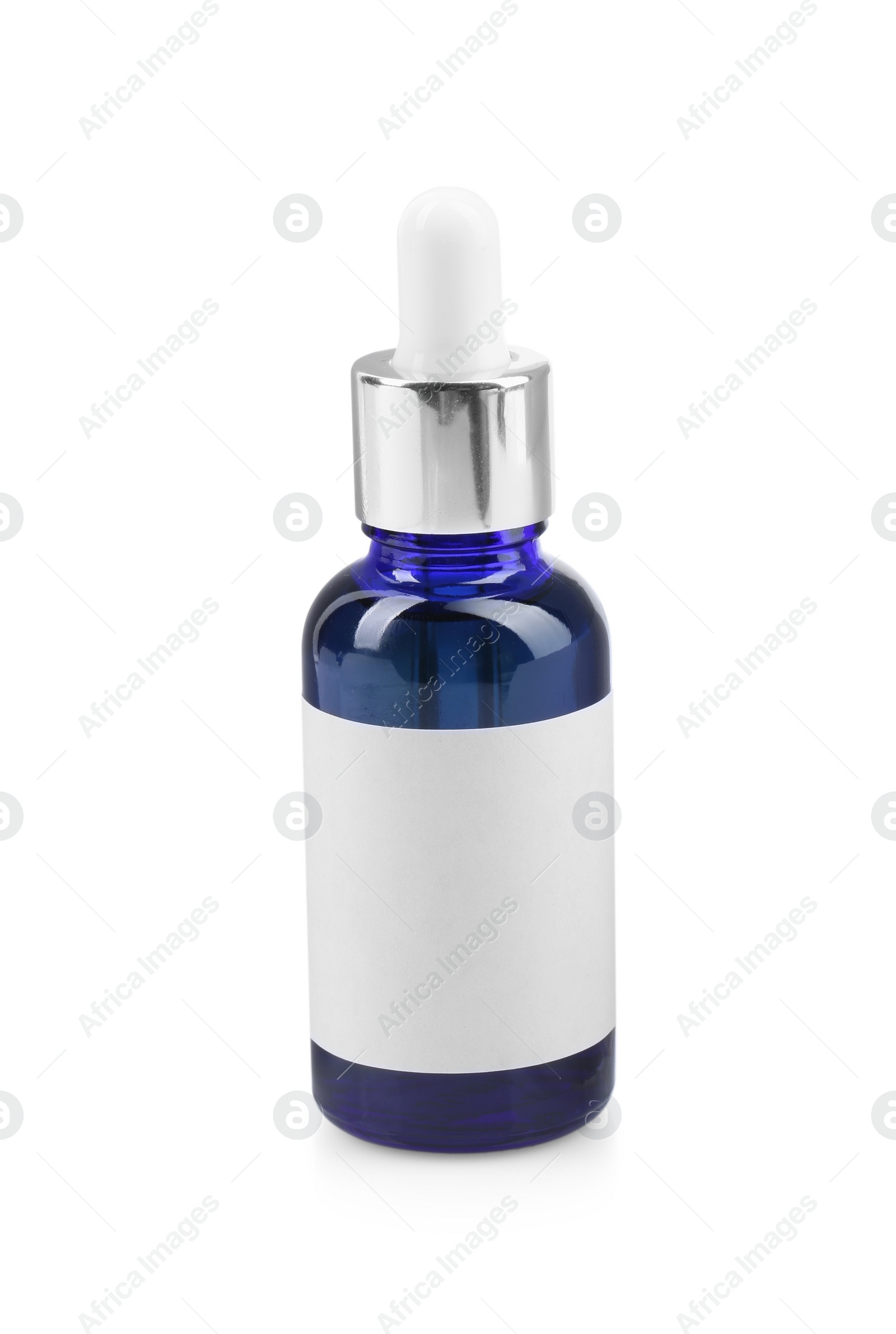 Photo of One blue bottle with tincture isolated on white