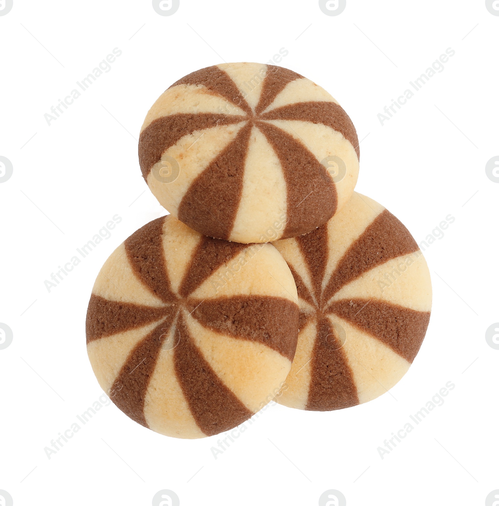 Photo of Sweet delicious striped cookies on white background