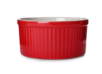 New red ramekin isolated on white. Kitchenware