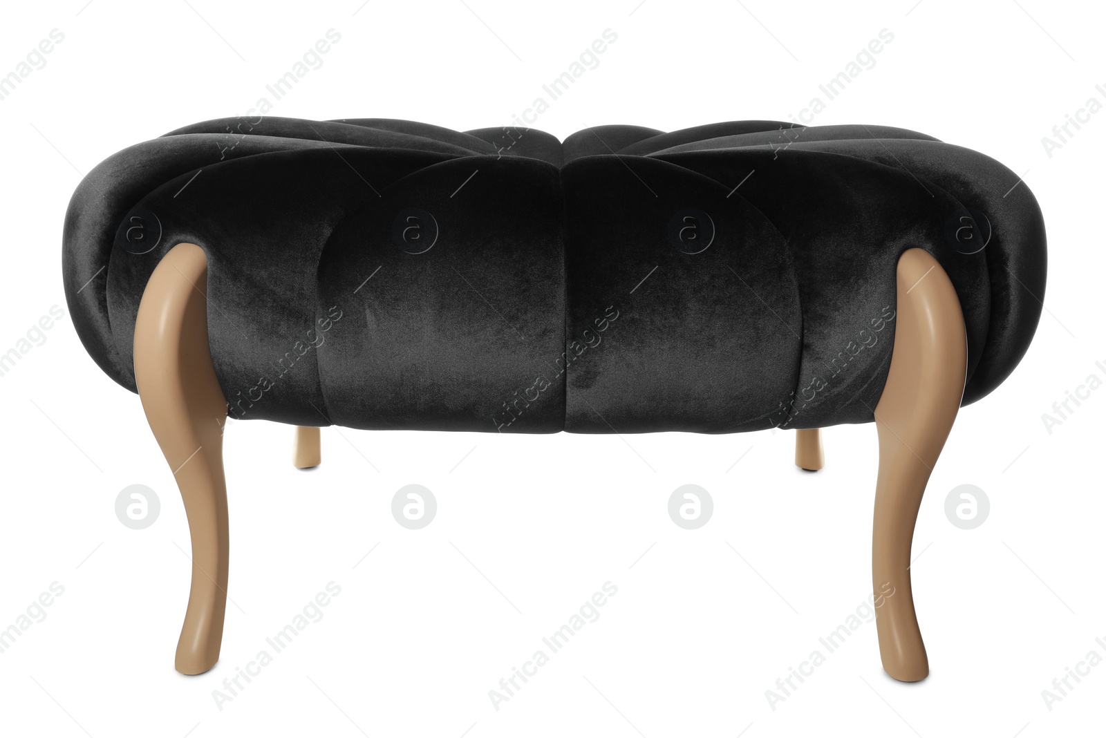 Photo of Stylish black velvet ottoman isolated on white