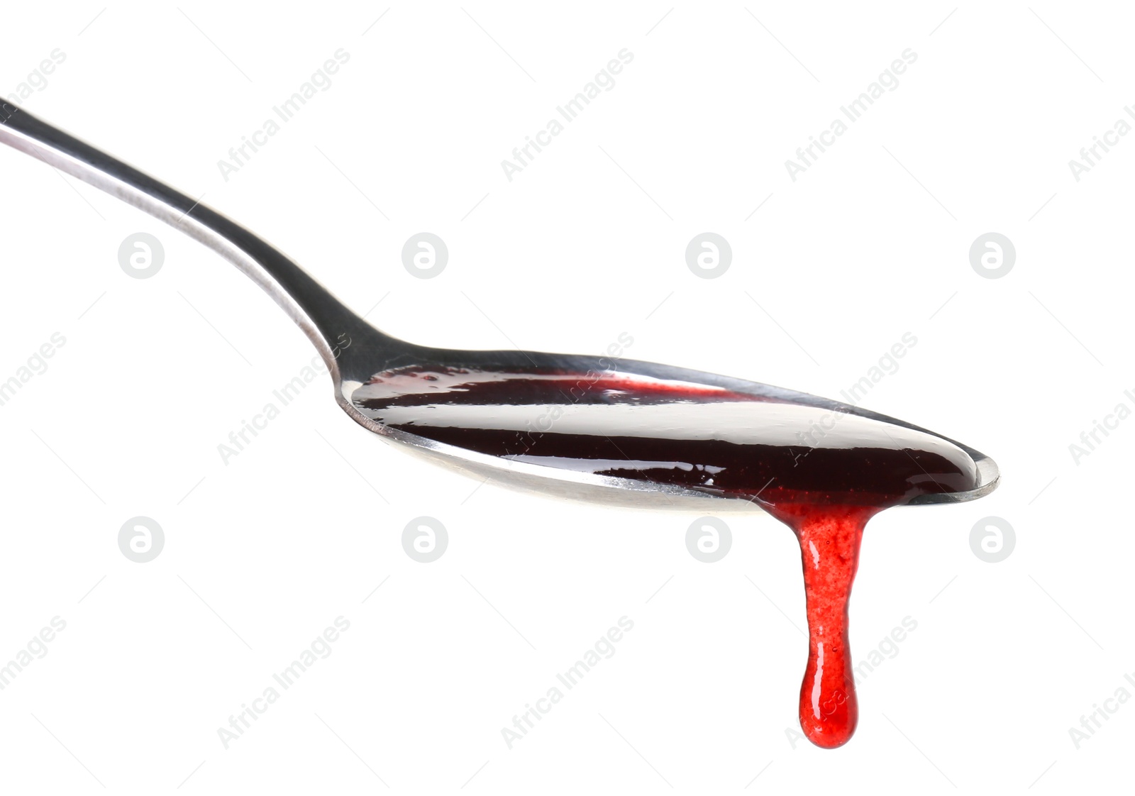 Photo of Spoon with tasty sweet jam isolated on white