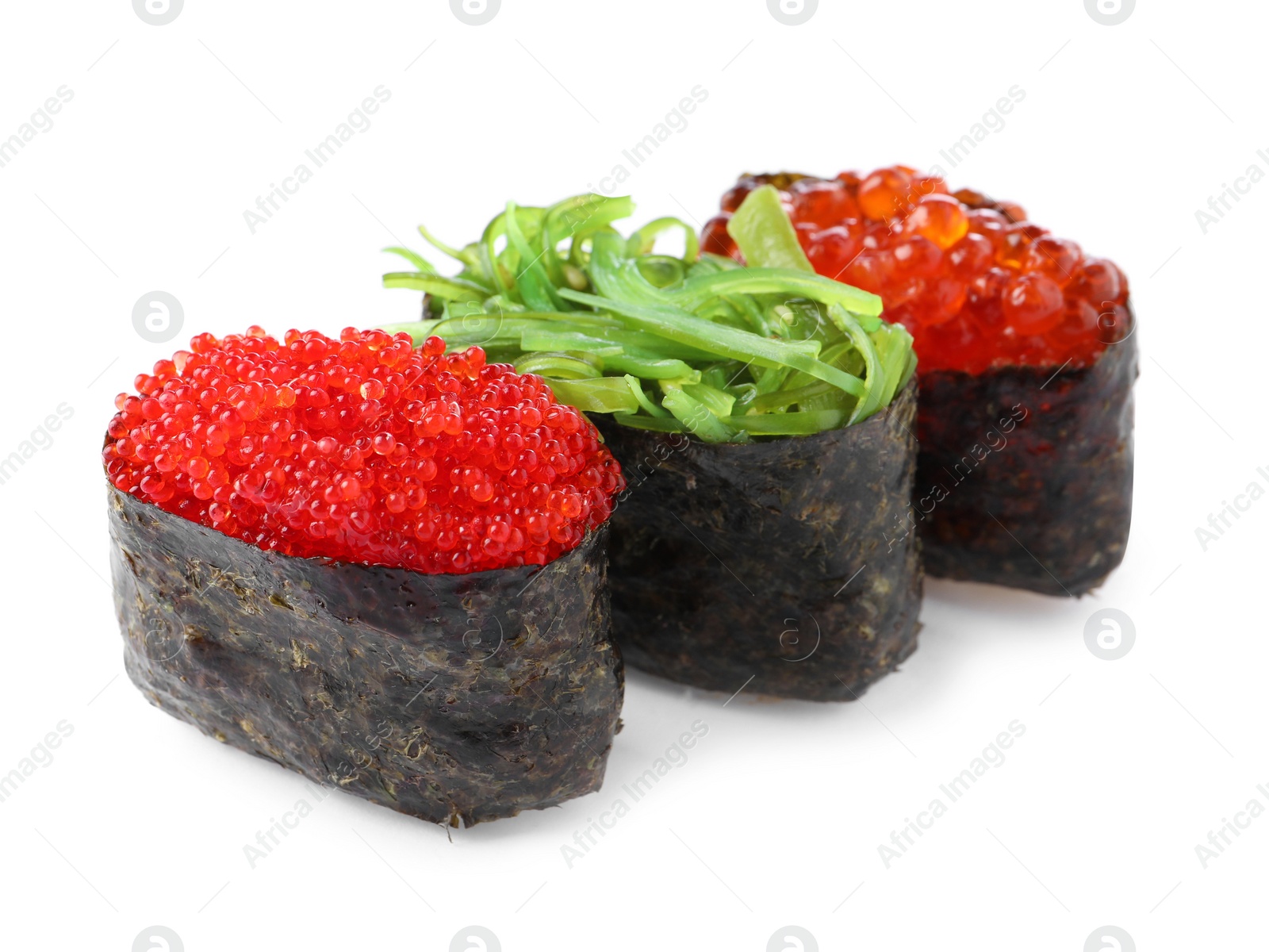 Photo of Delicious sushi isolated on white. Traditional Japanese cuisine