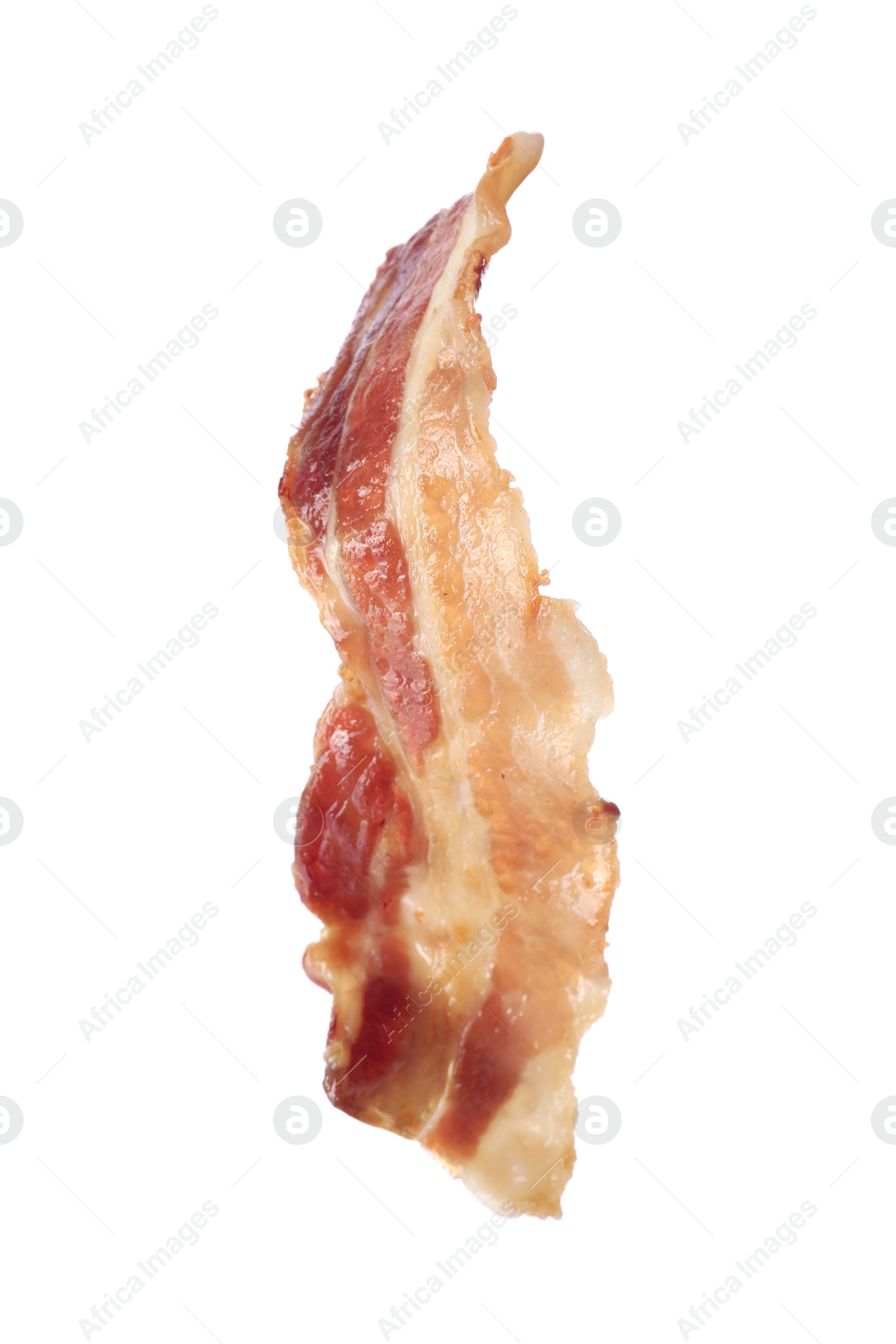 Photo of Slice of tasty fried bacon isolated on white