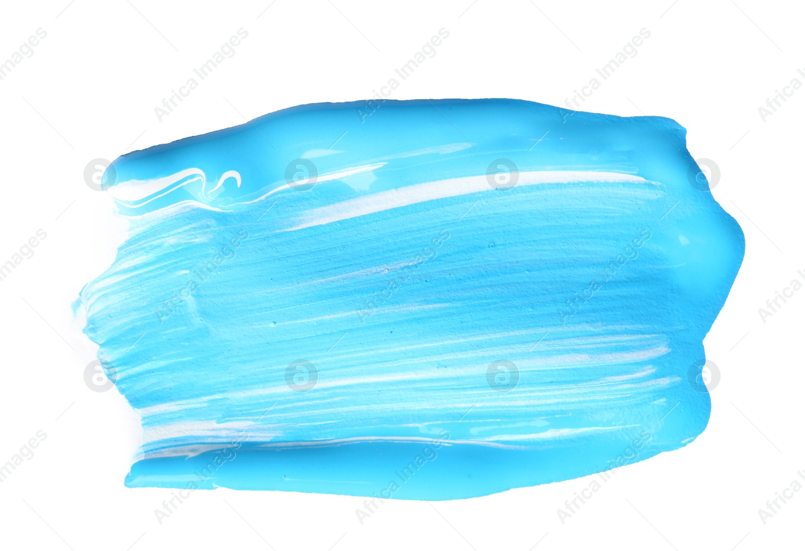 Photo of Abstract brushstroke of mixed blue paint isolated on white