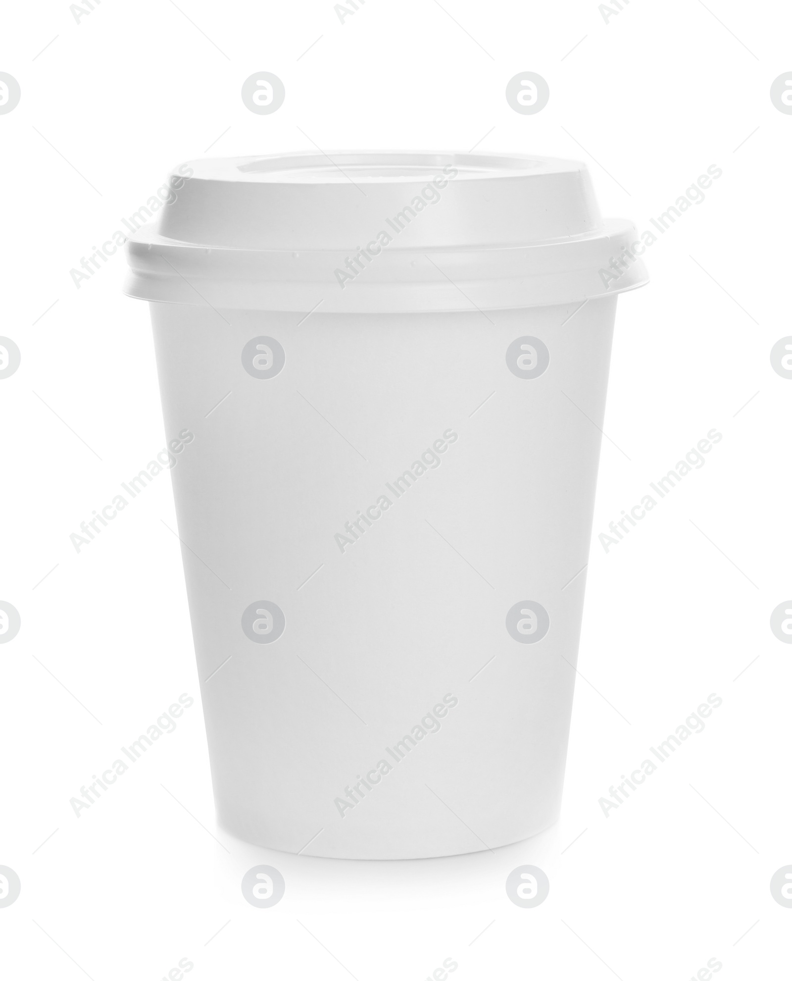 Photo of Takeaway paper coffee cup with lid on white background. Space for design