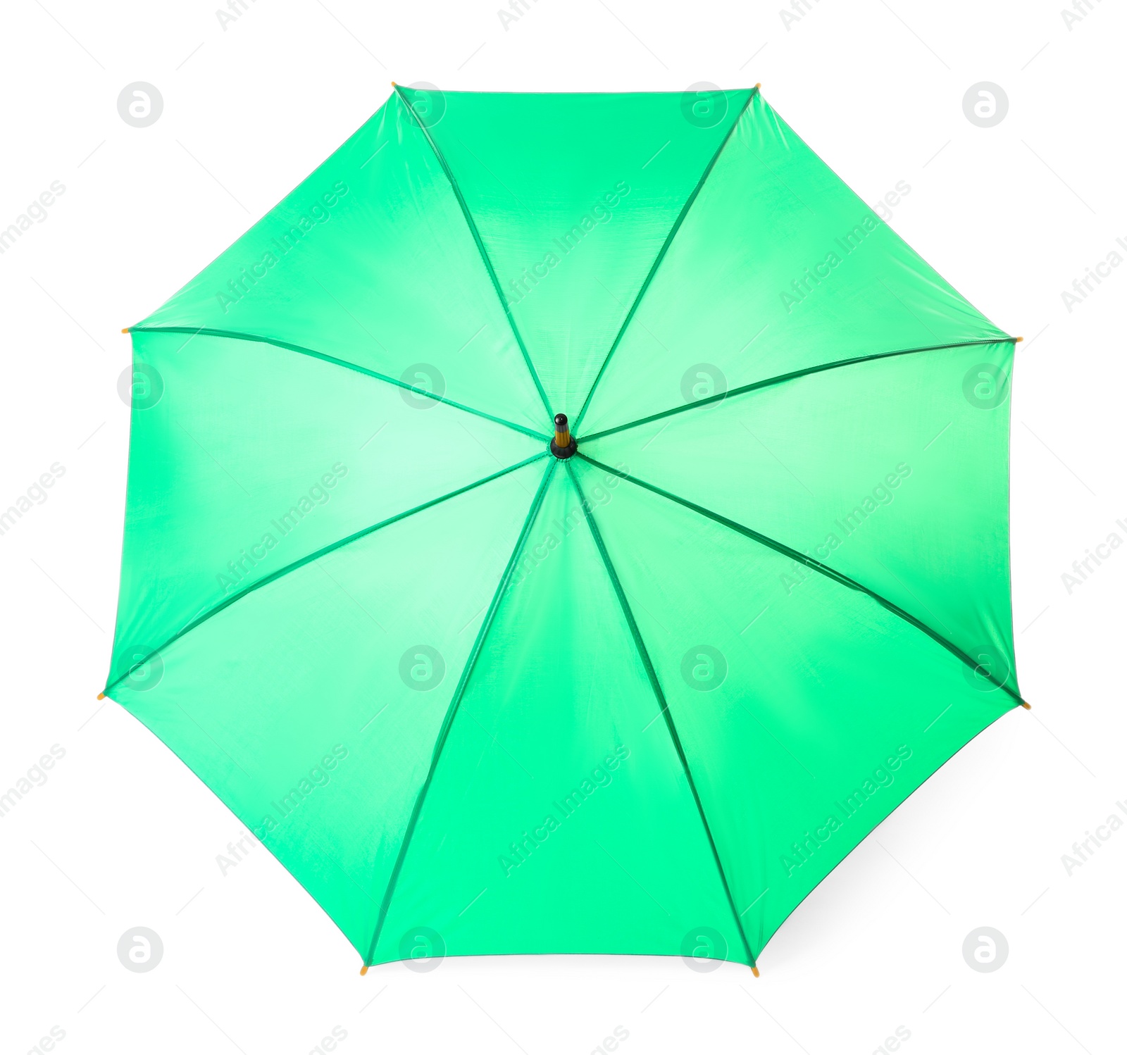 Photo of Modern opened green umbrella isolated on white