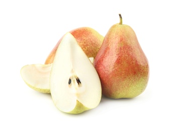 Photo of Ripe fresh juicy pears isolated on white