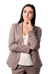 Photo of Portrait of businesswoman posing on white background