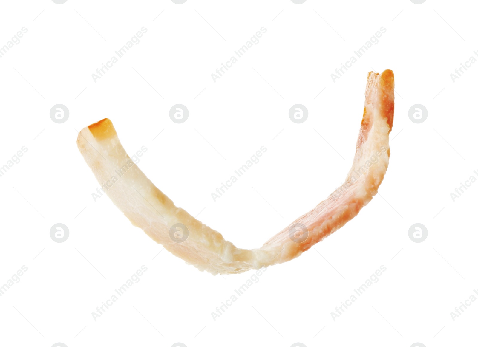 Photo of Slice of raw bacon on white background