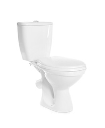 Photo of New ceramic toilet bowl on white background