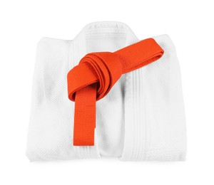 Orange karate belt and kimono isolated on white