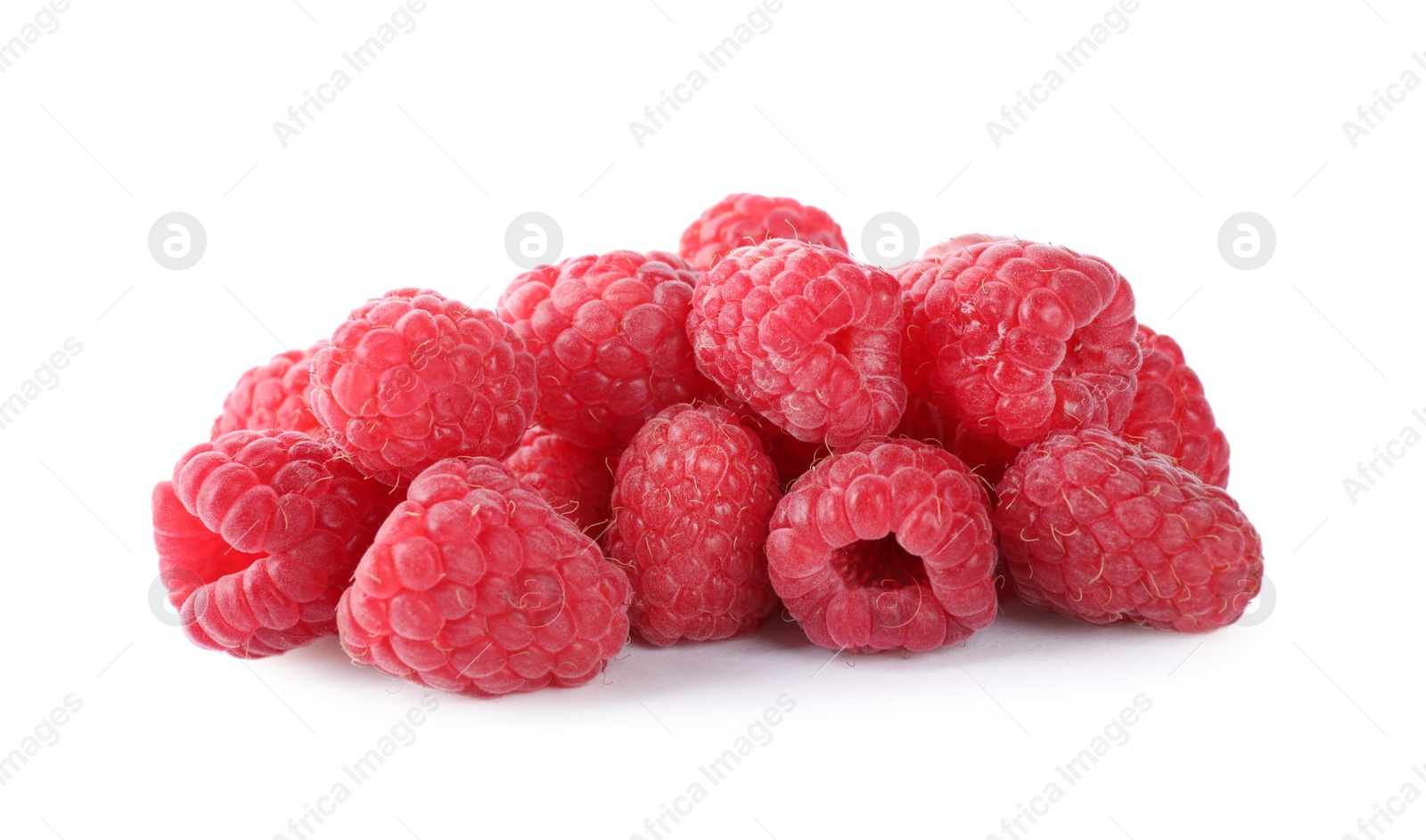 Photo of Pile of fresh ripe raspberries isolated on white
