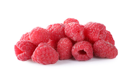 Photo of Pile of fresh ripe raspberries isolated on white