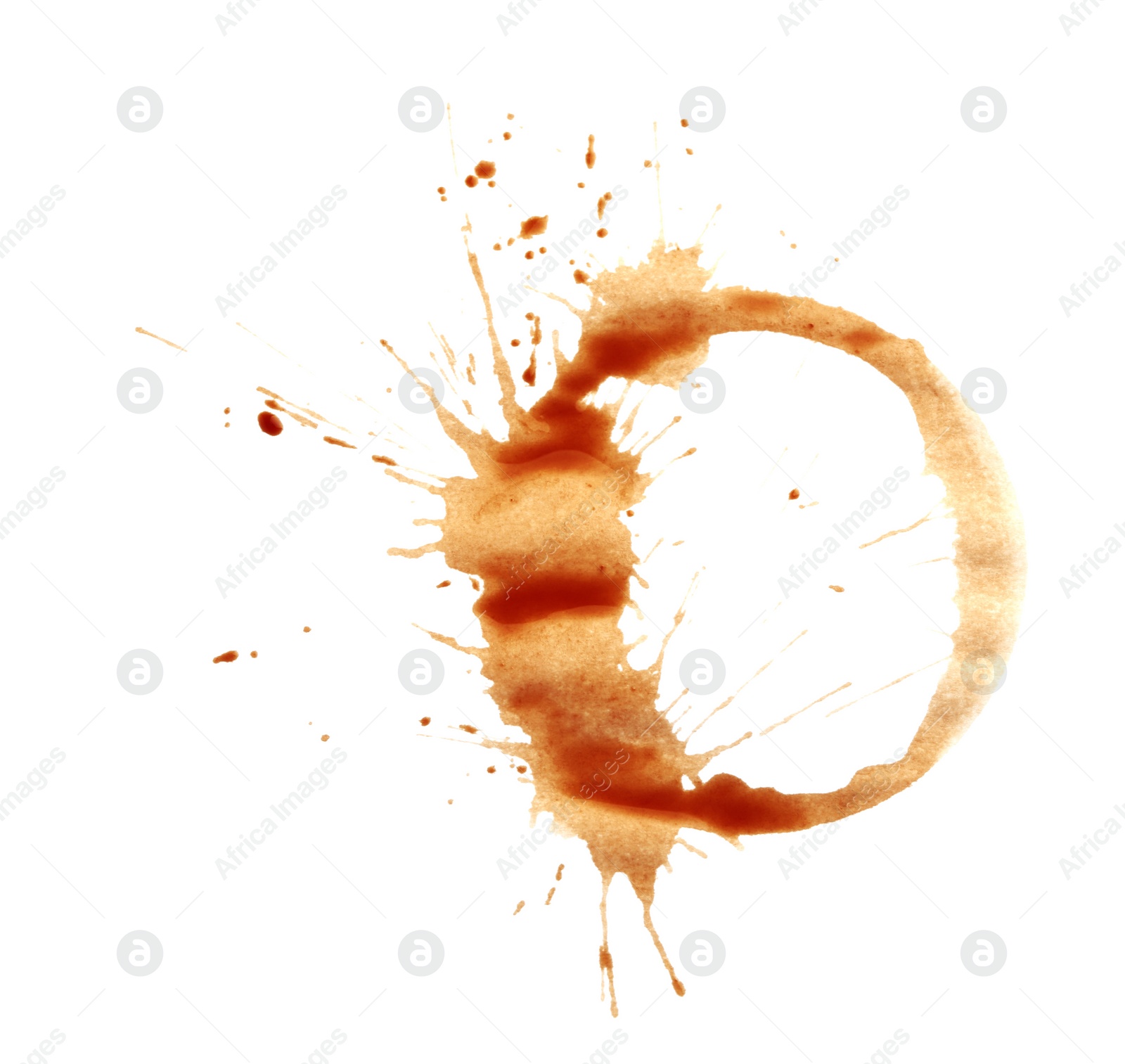 Photo of Coffee cup stain isolated on white, top view