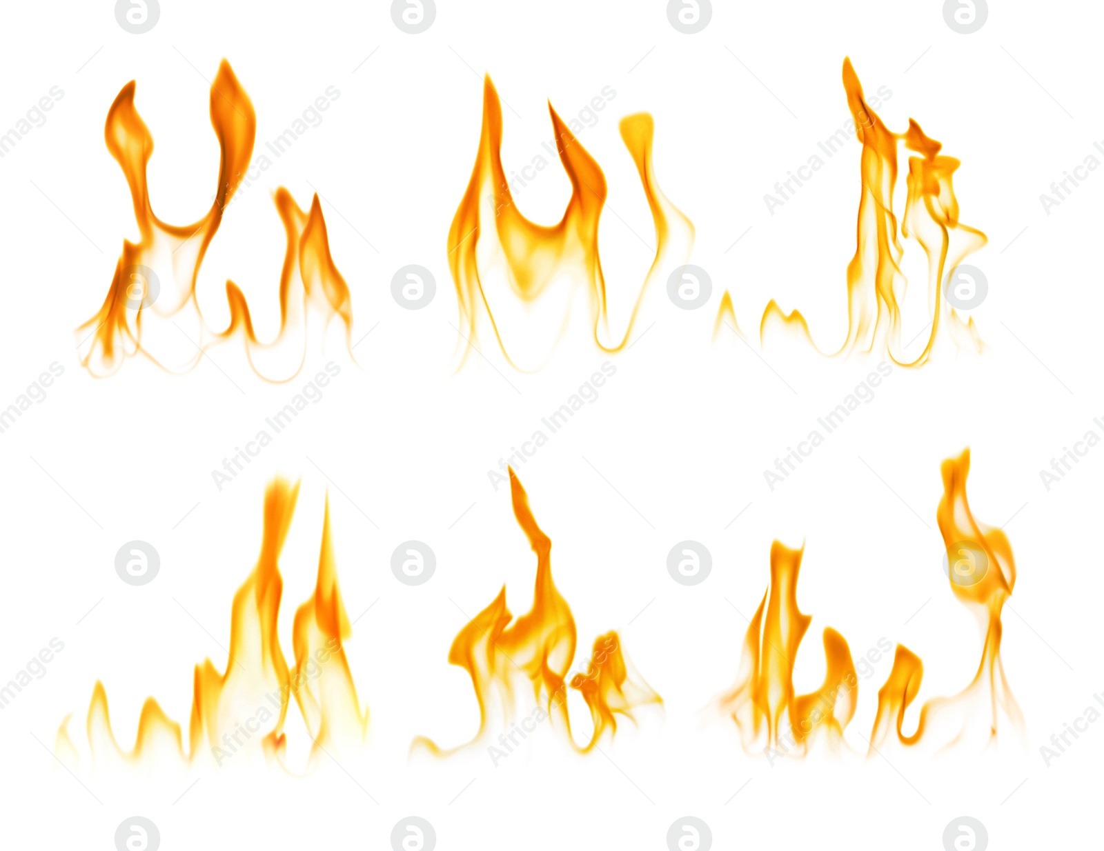 Illustration of Set with beautiful bright fire flames on white background