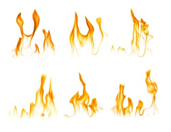 Illustration of Set with beautiful bright fire flames on white background