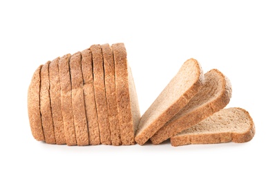 Photo of Fresh bread on white background. Baked goods