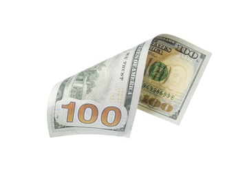 Photo of One hundred dollar banknote on white background. American national currency