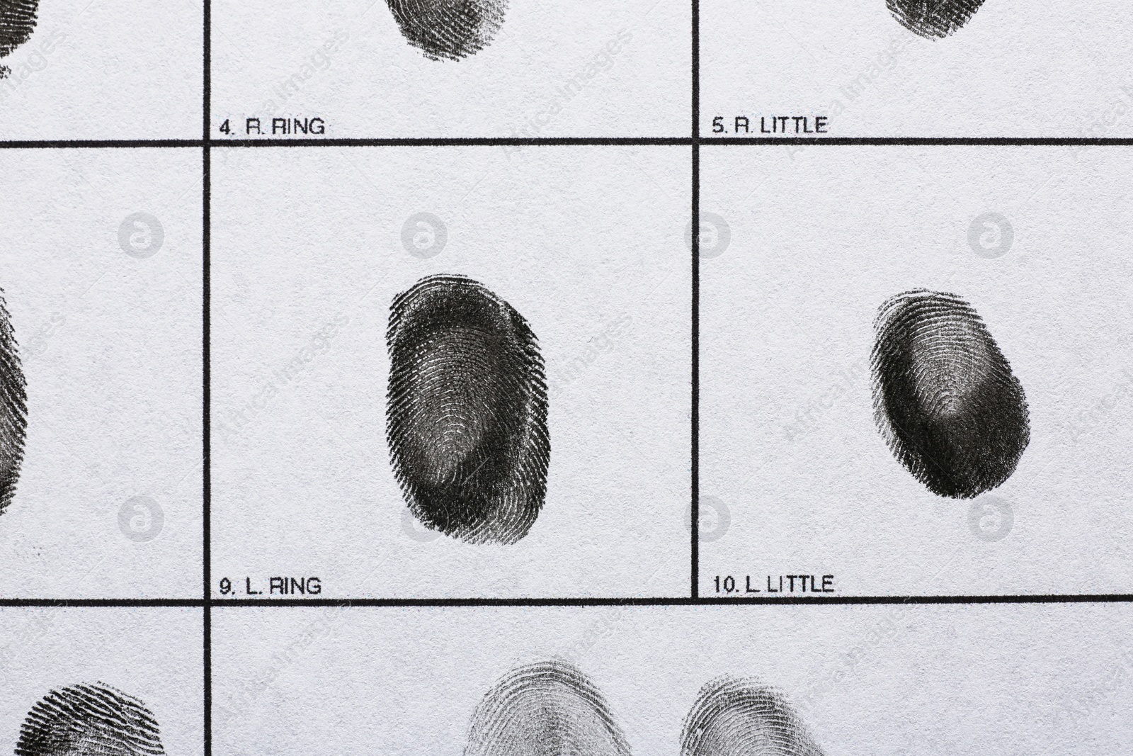 Photo of Fingerprint record sheet, top view. Criminal investigation