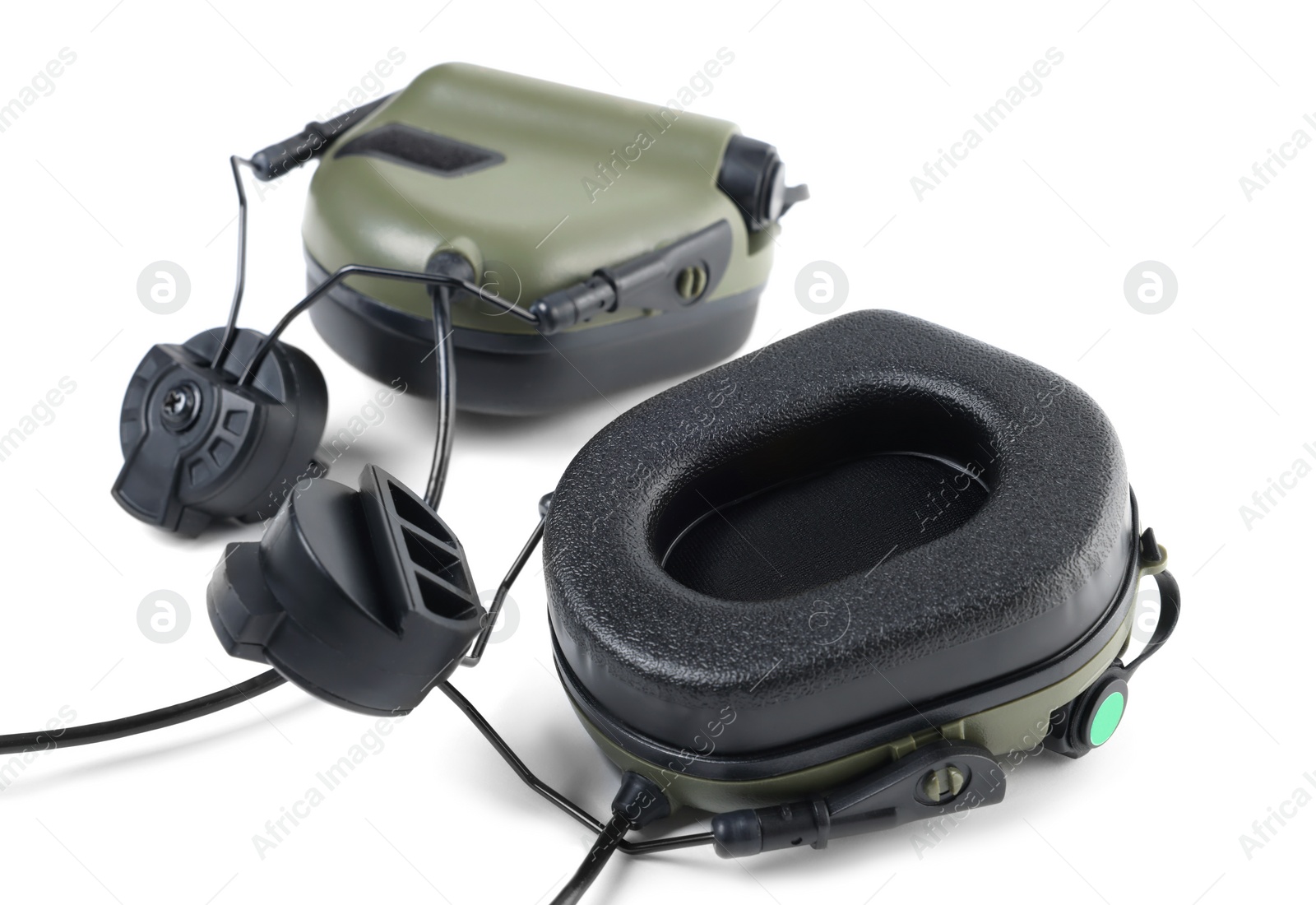 Photo of Tactical headphones on white background. Military training equipment