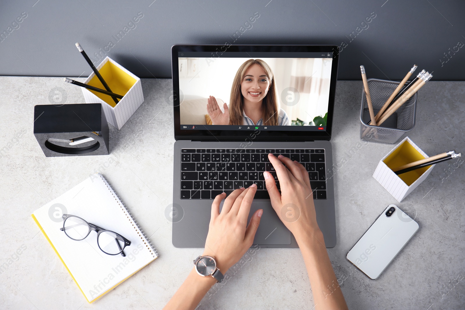 Image of Human resources manager conducting online job interview via video chat