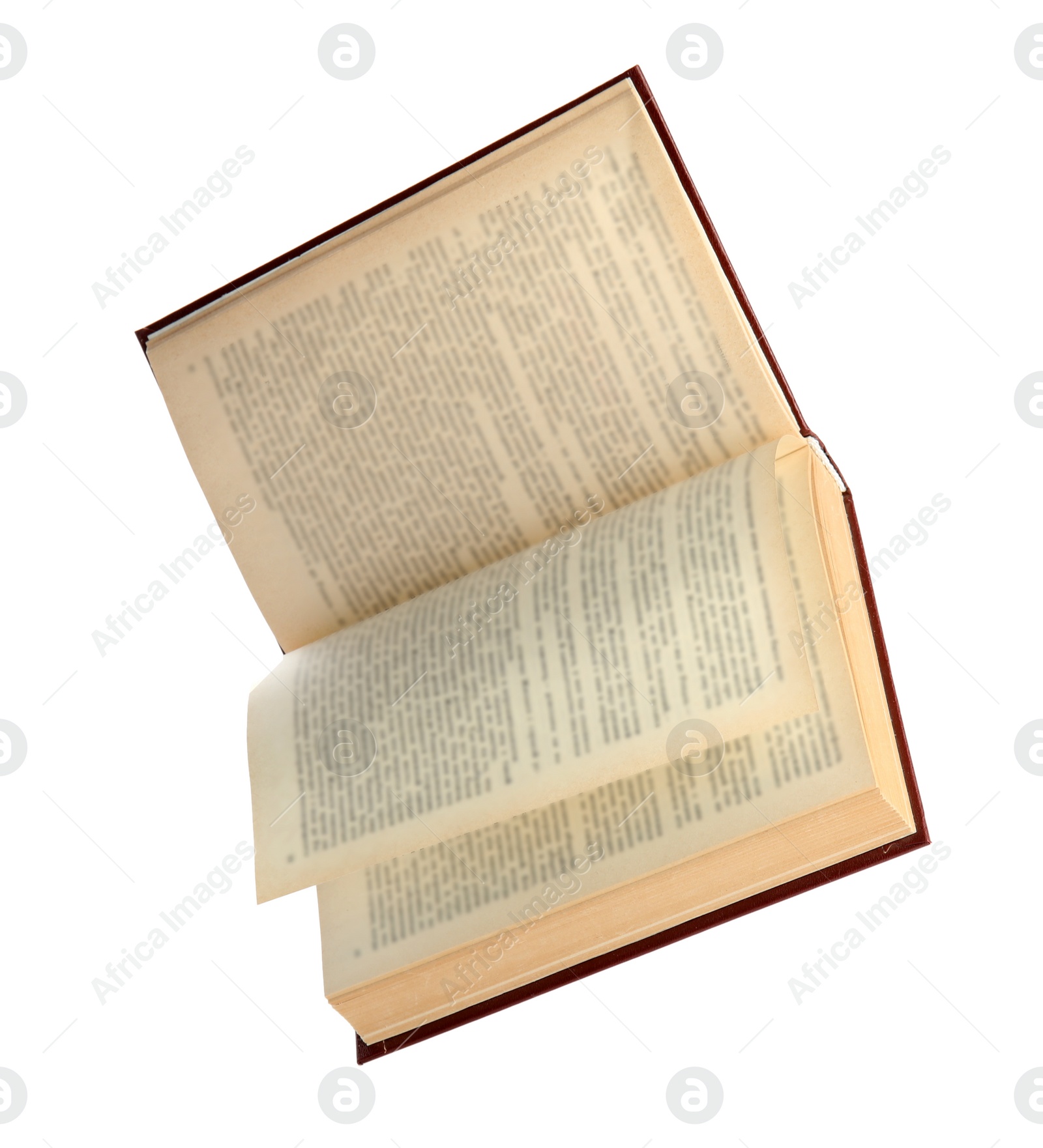 Photo of Open old hardcover book isolated on white