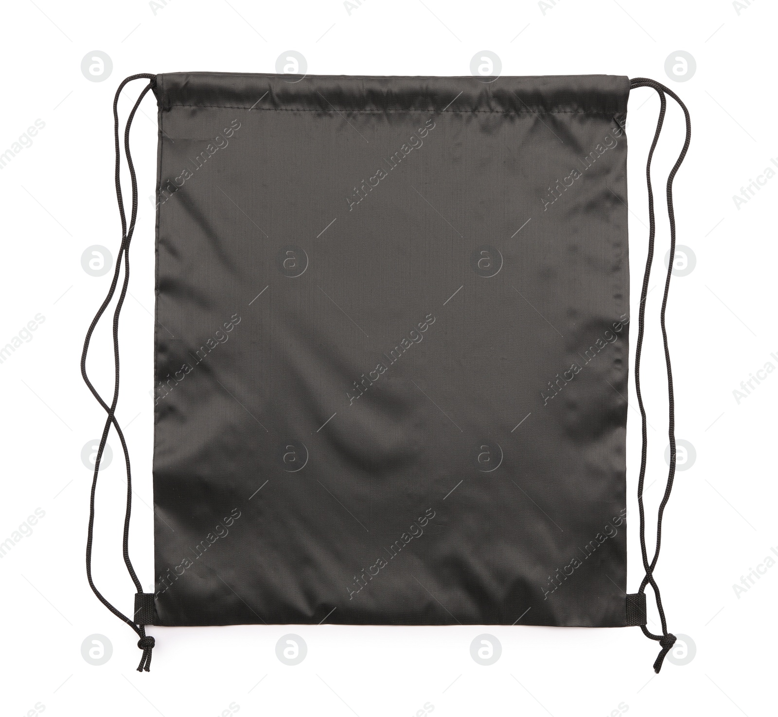 Photo of One black drawstring bag isolated on white