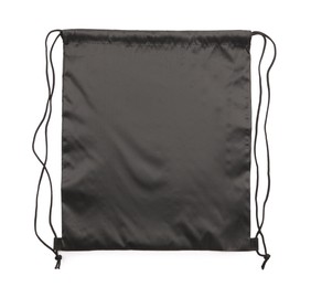 Photo of One black drawstring bag isolated on white