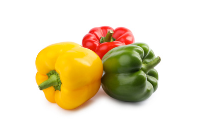 Photo of Fresh ripe colorful bell peppers isolated on white