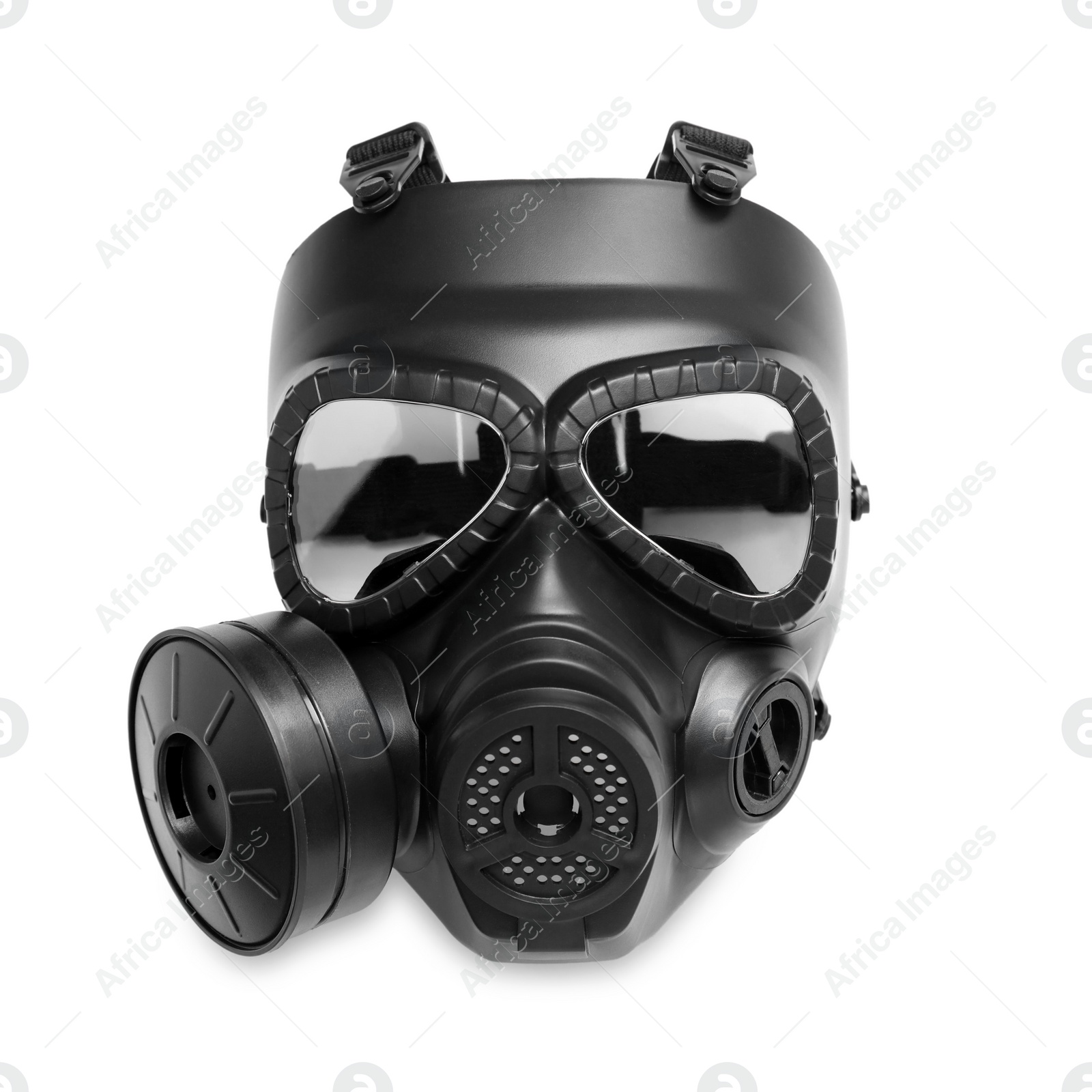 Photo of One gas mask on white background. Safety equipment