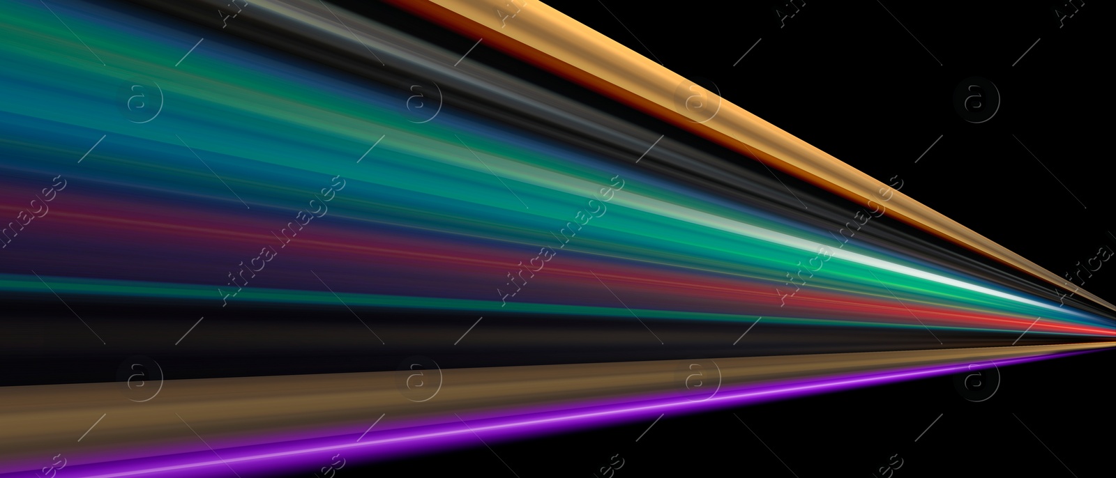 Image of Colorful speed light trails on black background, motion blur effect. Banner design
