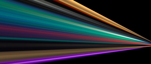 Image of Colorful speed light trails on black background, motion blur effect. Banner design