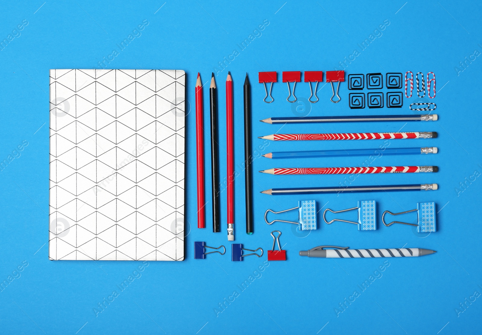 Photo of Flat lay composition with different school stationery on color background