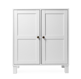 Photo of Wooden cabinet on white background. Stylish home furniture