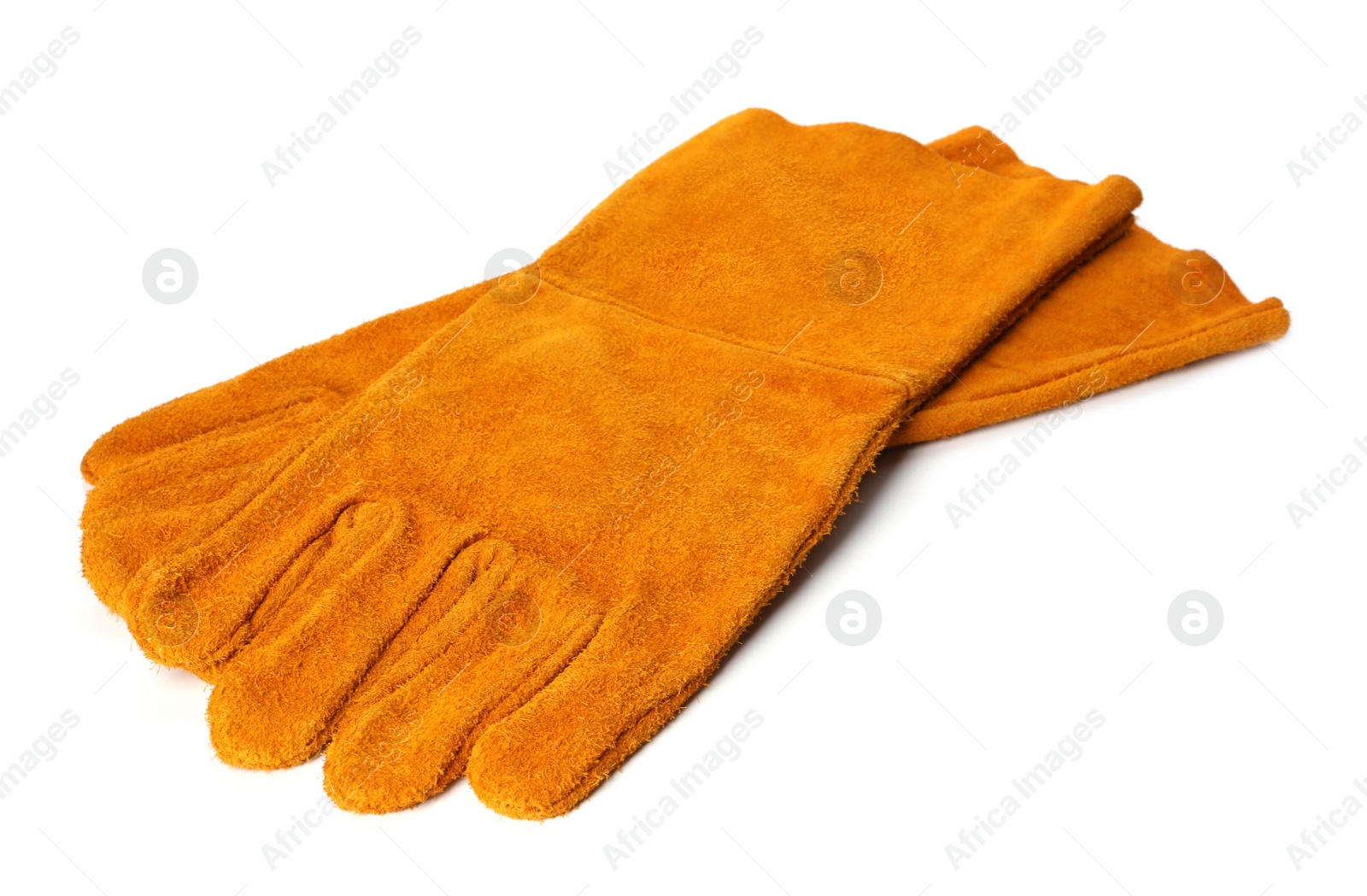 Photo of Protective gloves isolated on white. Construction tools