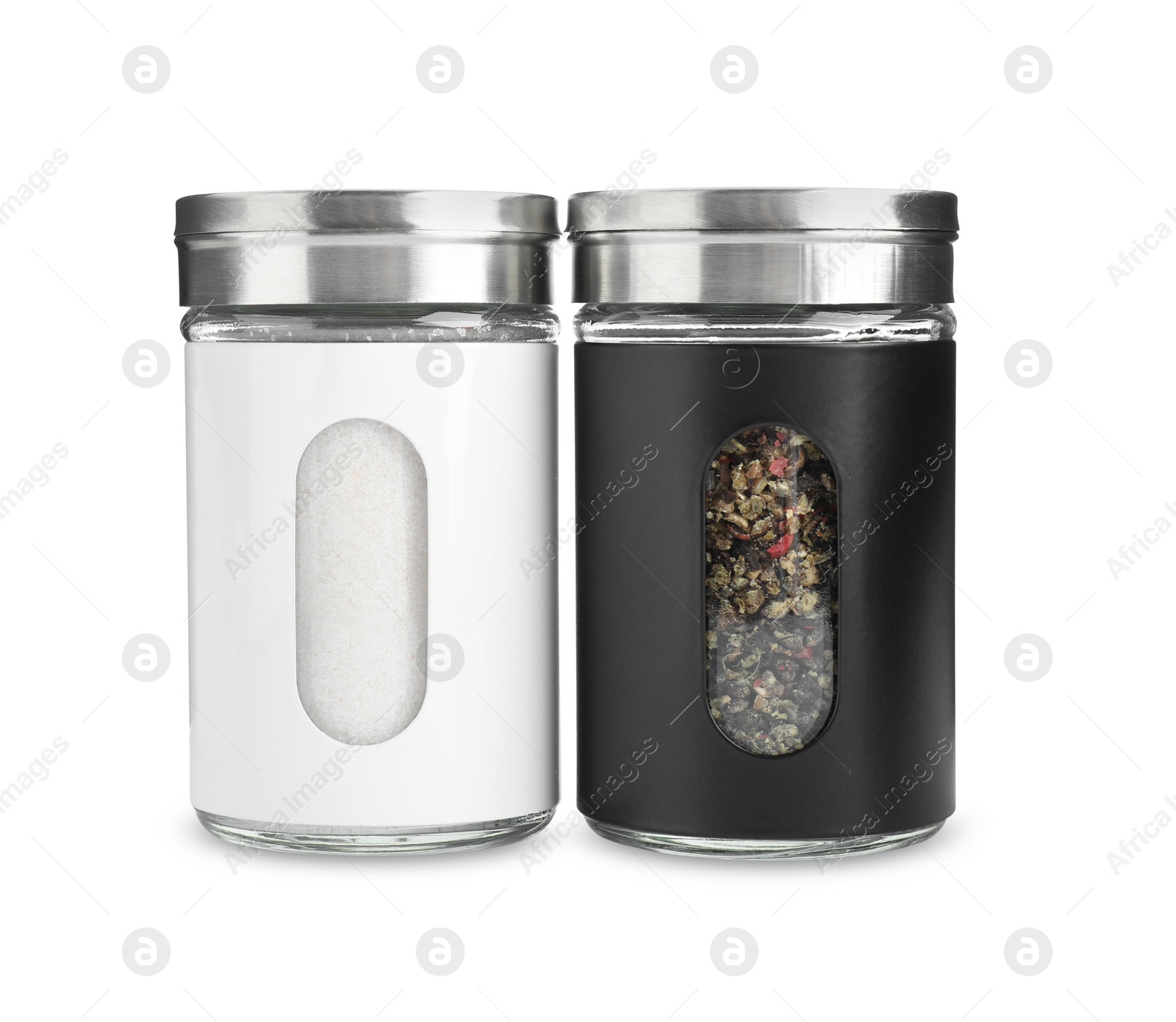 Photo of Salt and pepper shakers isolated on white