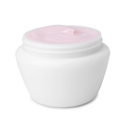 Jar of body cream on white background