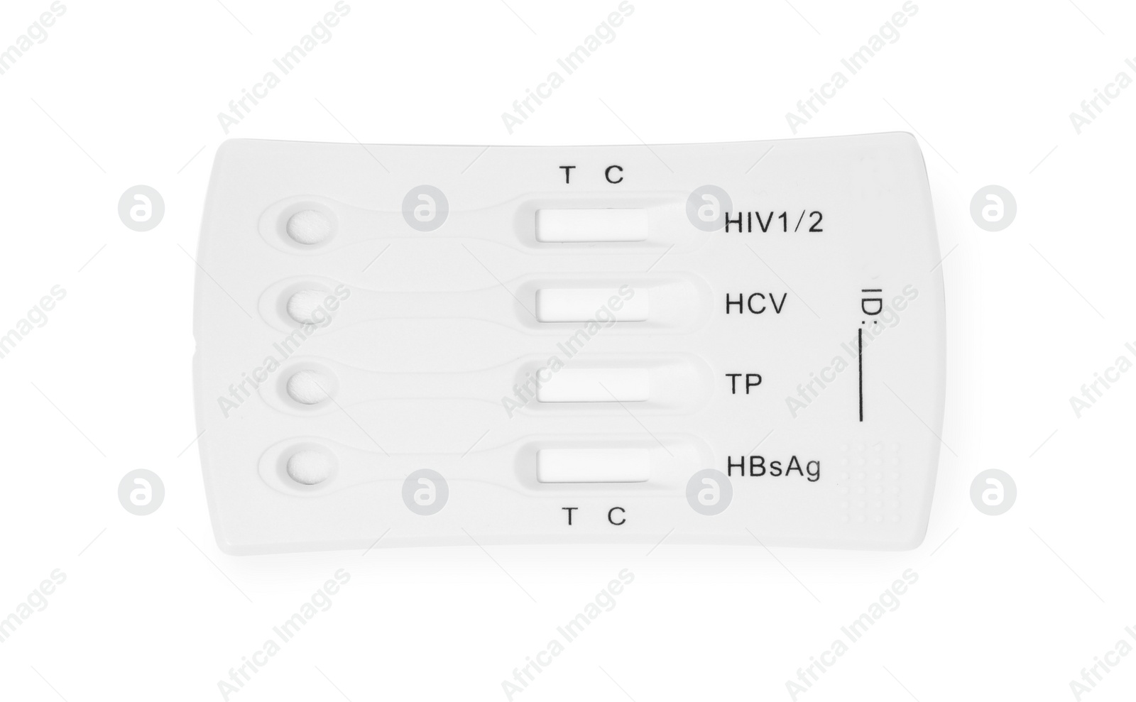 Photo of Disposable express test for hepatitis on white background, top view