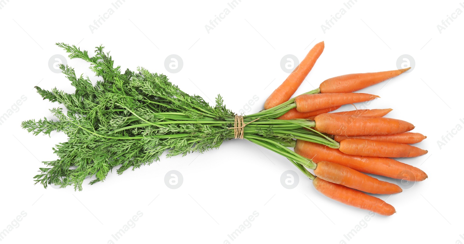 Photo of Ripe carrots on white background. Healthy diet