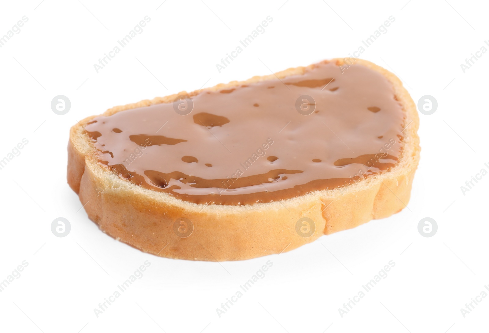 Photo of Toast with tasty nut butter isolated on white