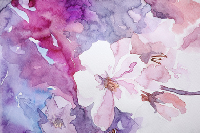 Photo of Closeup view of beautiful floral watercolor painting