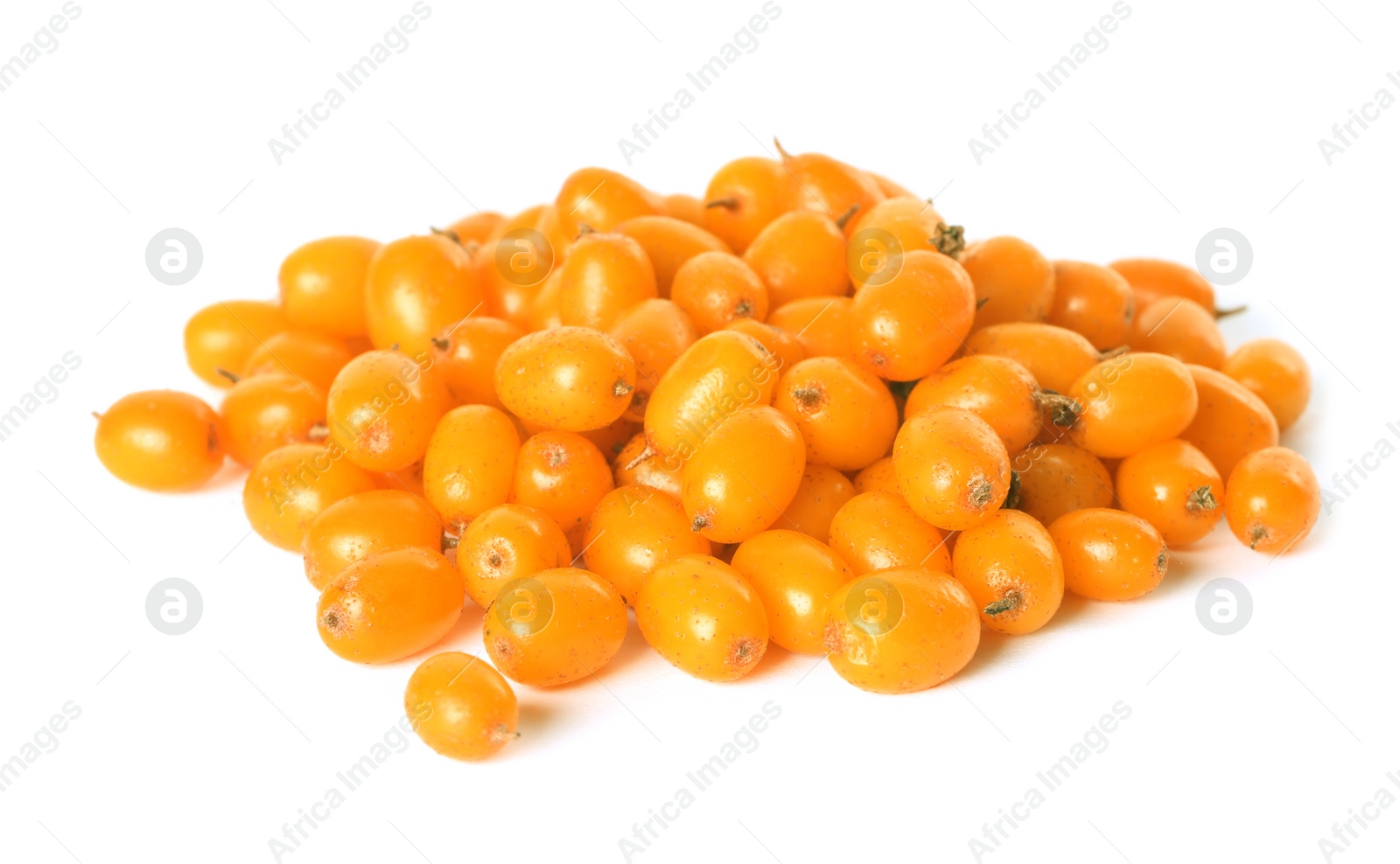 Photo of Fresh ripe sea buckthorn berries on white background