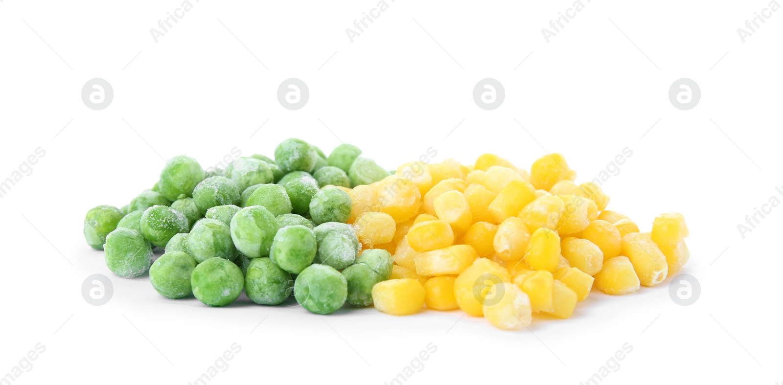 Photo of Mix of frozen vegetables on white background